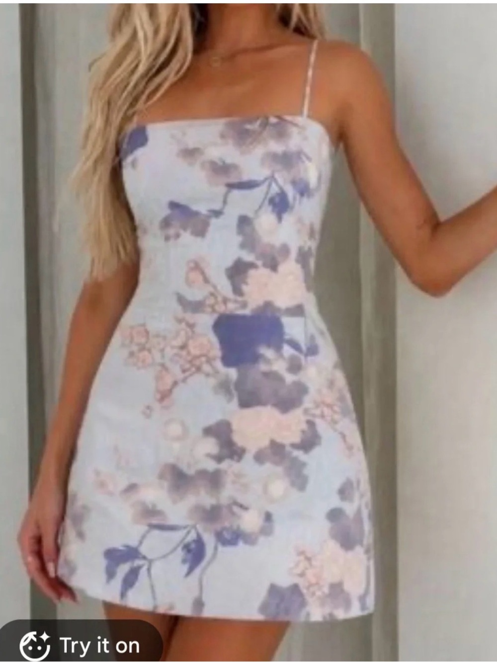 Aritzia Pastel Floral Spaghetti-Strap Mini Dress - Light Blue & Lavender